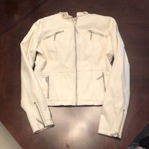 cream hooded leather jacket